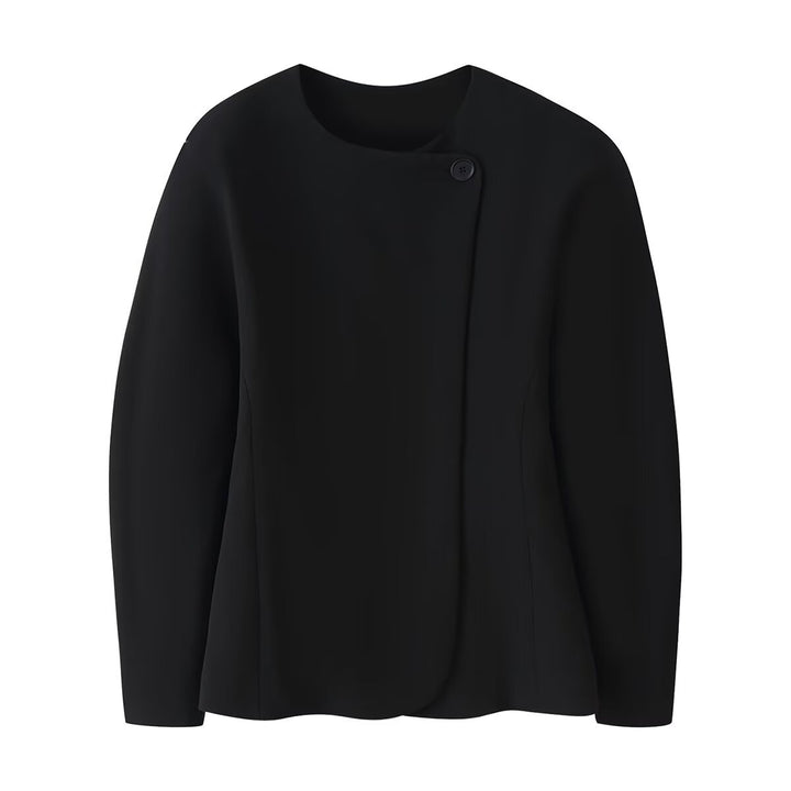 Damen Minimalistische Kurzjacke mit asymmetrischer Blende und Rundhalsausschnitt Echoarchiv