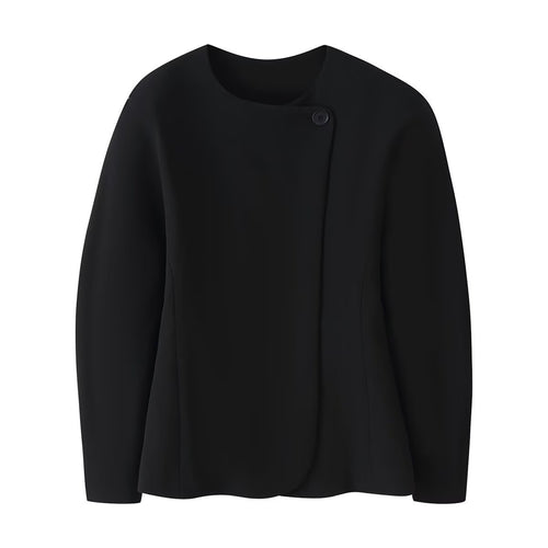 Damen Minimalistische Kurzjacke mit asymmetrischer Blende und Rundhalsausschnitt Echoarchiv