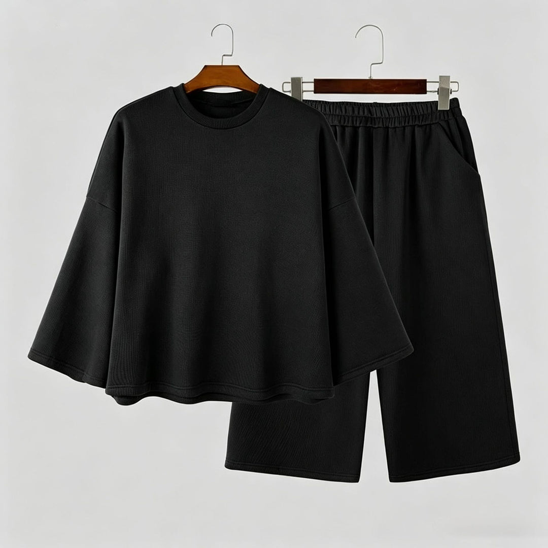 Damen Weiches Oversize-Lounge-Set mit weiten Fledermausärmeln und elastischer Bundhose Echoarchiv