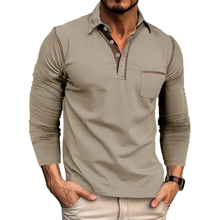 Herren Langarm-Poloshirt mit modischen Kontrastnähte und Brusttasche Echoarchiv