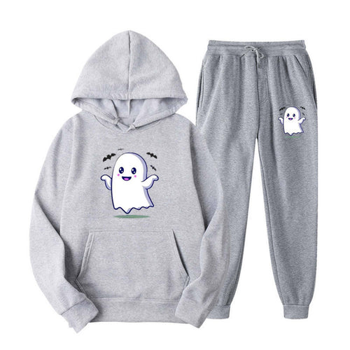 Unisex nan kuscheliger Kapuzenpullover und Jogginghose Set mit Halloween-Geistprint Echo Archiv