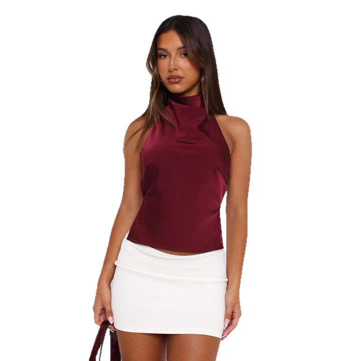 Damen Elegantes Hochgeschlossenes Top aus Satin Echo Archiv