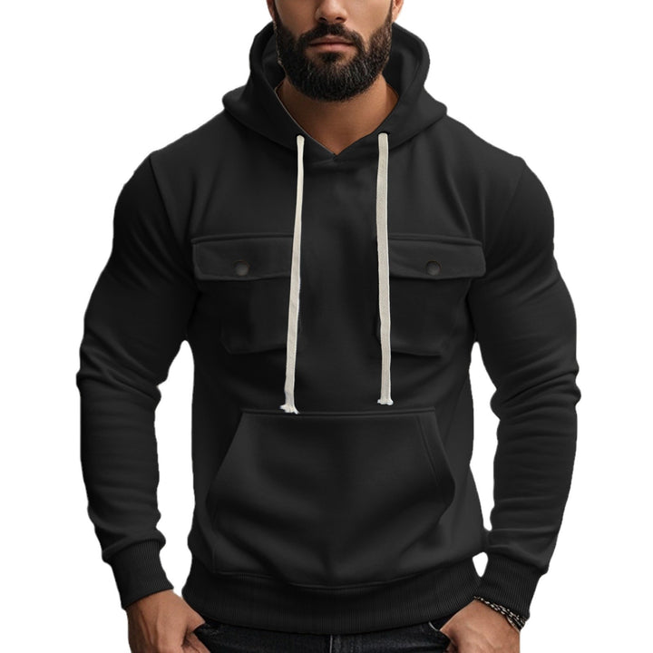 Herren modischer Hoodie mit aufgesetzten Taschen und kontrastierenden Kordeln Echoarchiv