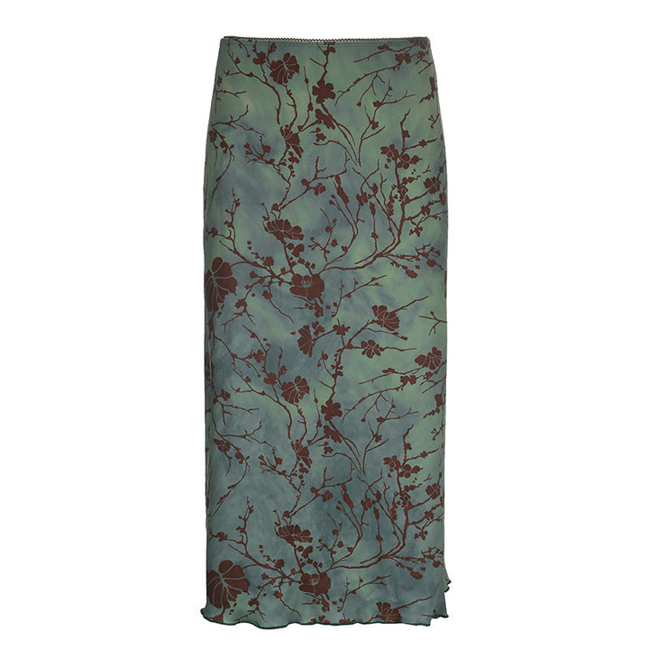 Damen Satin Midirock mit floraler Samtapplikation und schmaler Silhouette Echo Archiv