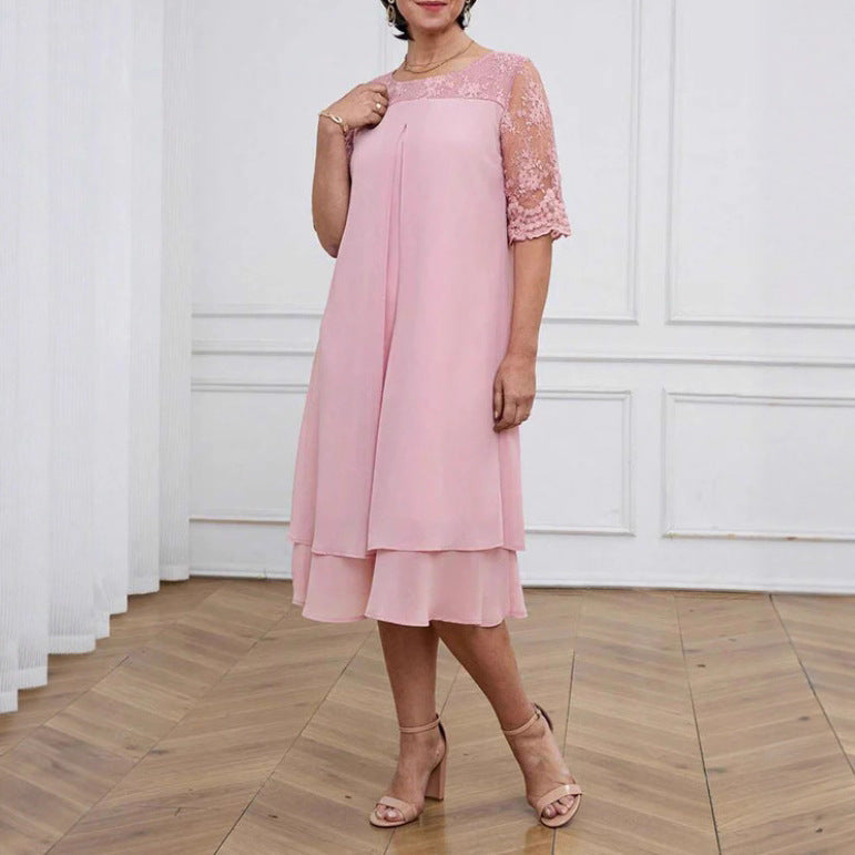 Damen nan A-Linien-Chiffonkleid mit floral bestickter Spitzenpasse, verdeckter Mittelnahtfalte und mehrlagigem Volant Echo Archiv