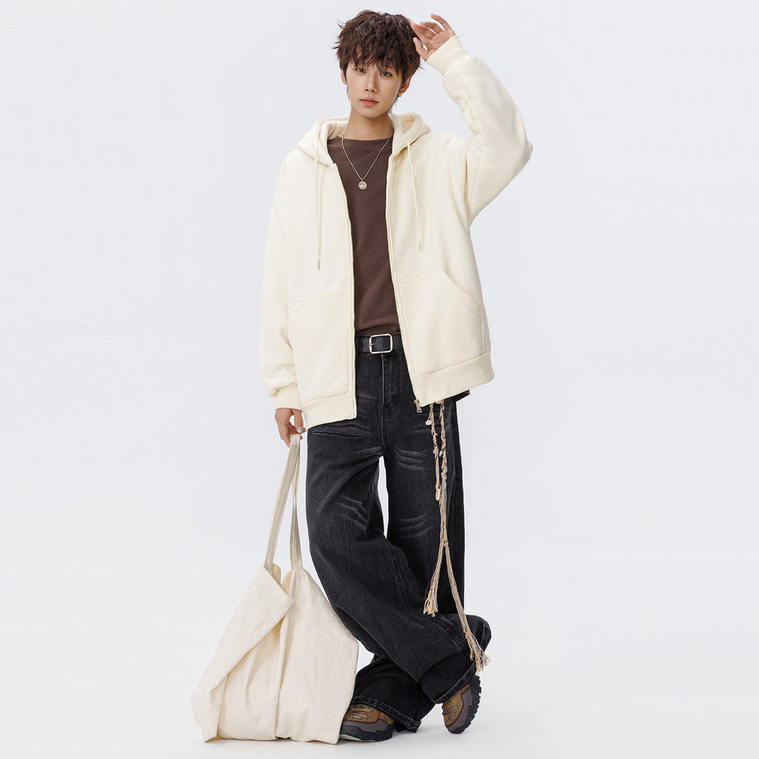 Unisex Oversize Kapuzen-Sweatjacke mit durchgehendem Reißverschluss, Kängurutaschen und gerippten Bündchen Echo Archiv