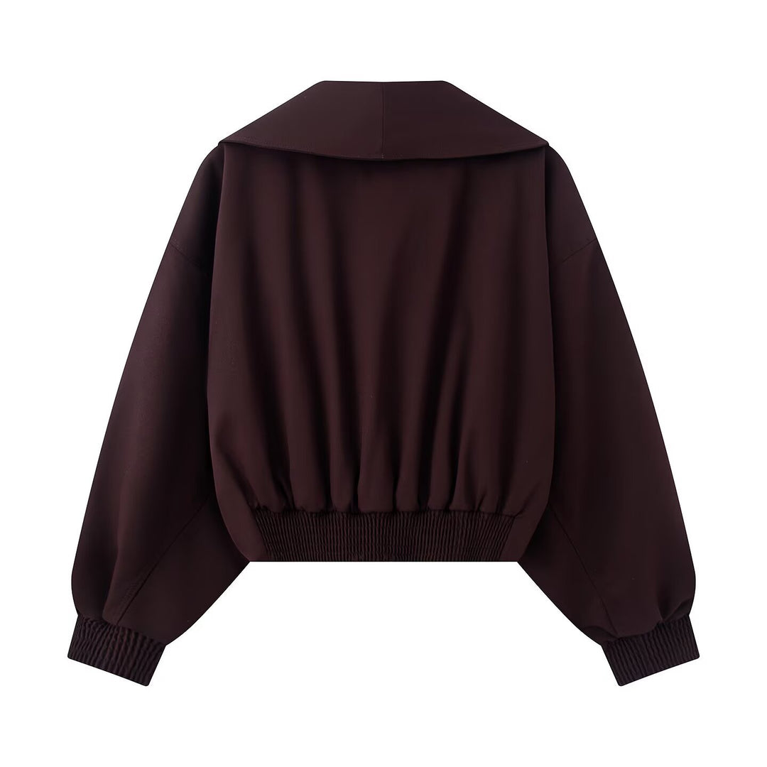 Damen Kurze Oversized Jacke mit breitem Schalkragen, Ballonärmeln und Taillenriegel Echoarchiv