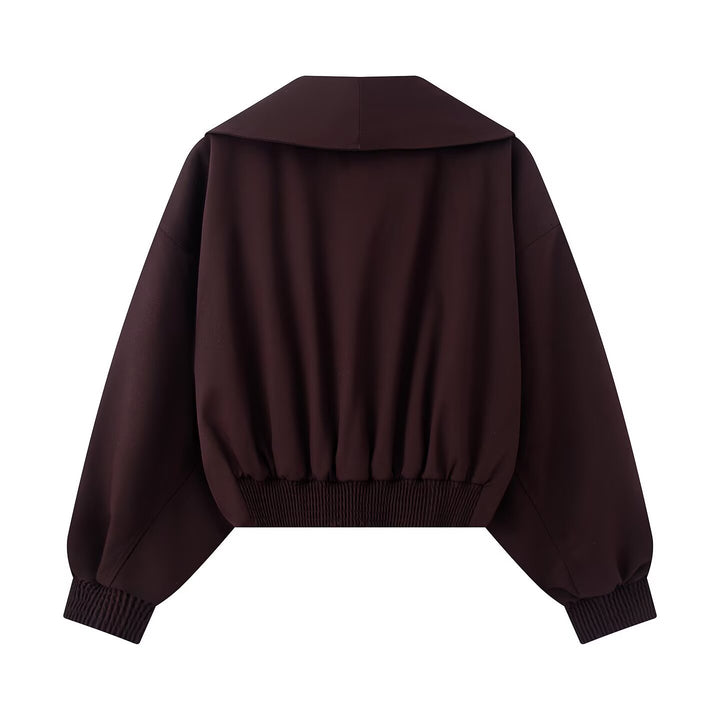 Damen Kurze Oversized Jacke mit breitem Schalkragen, Ballonärmeln und Taillenriegel Echoarchiv