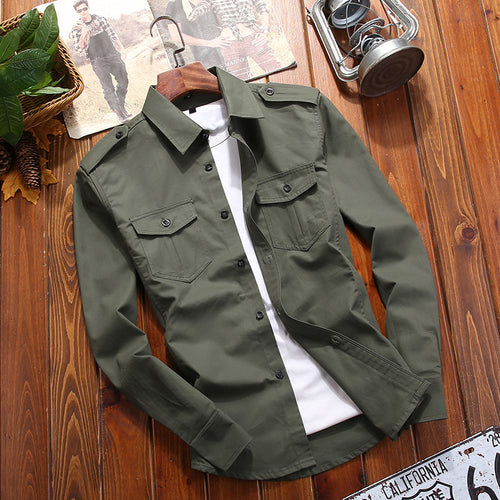 Herren Military-Hemdjacke mit Schulterklappen und Pattentaschen – Taviero
