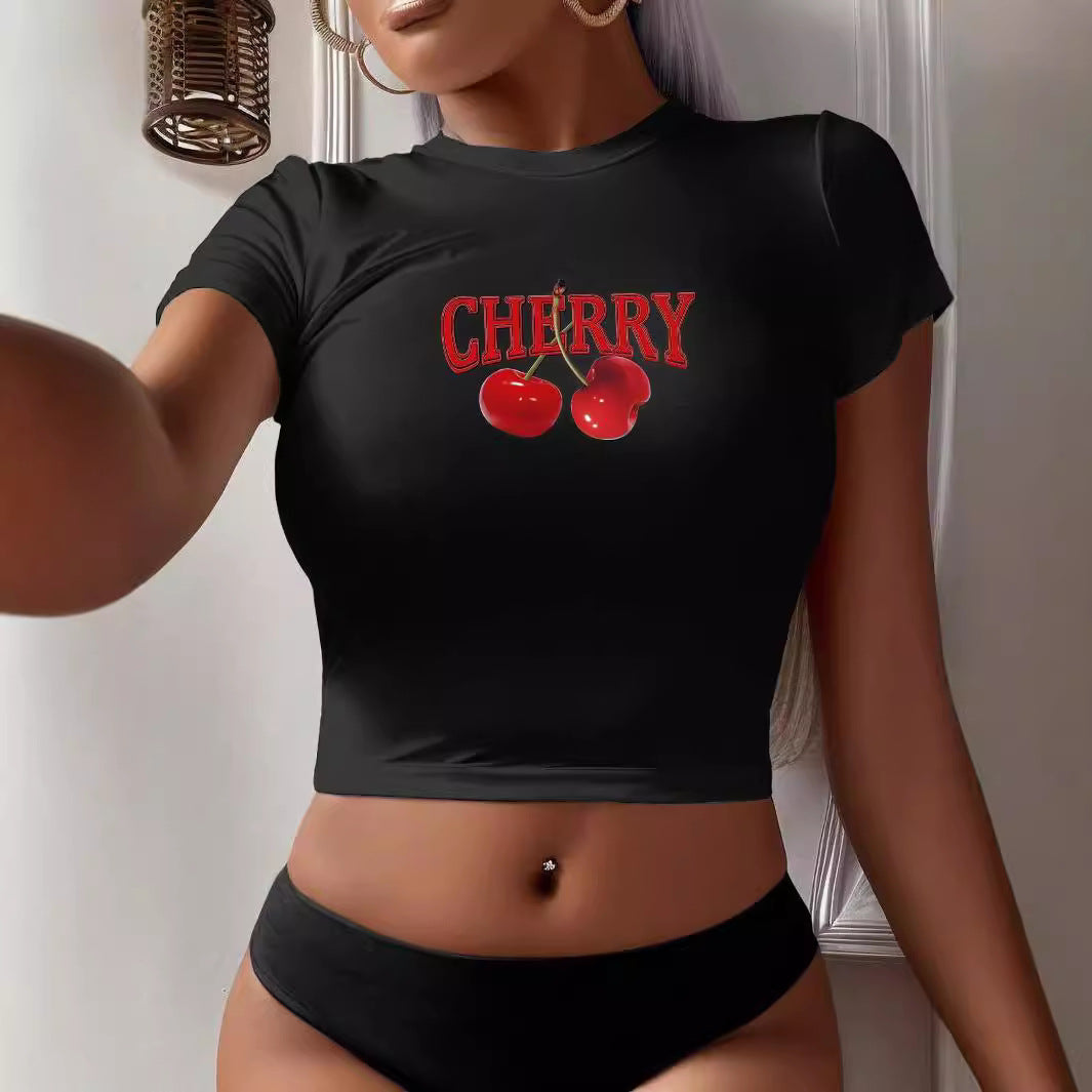 Damen Crop-T-Shirt mit kreativem Bärenmotiv und witzigem Spruch Echo Archiv