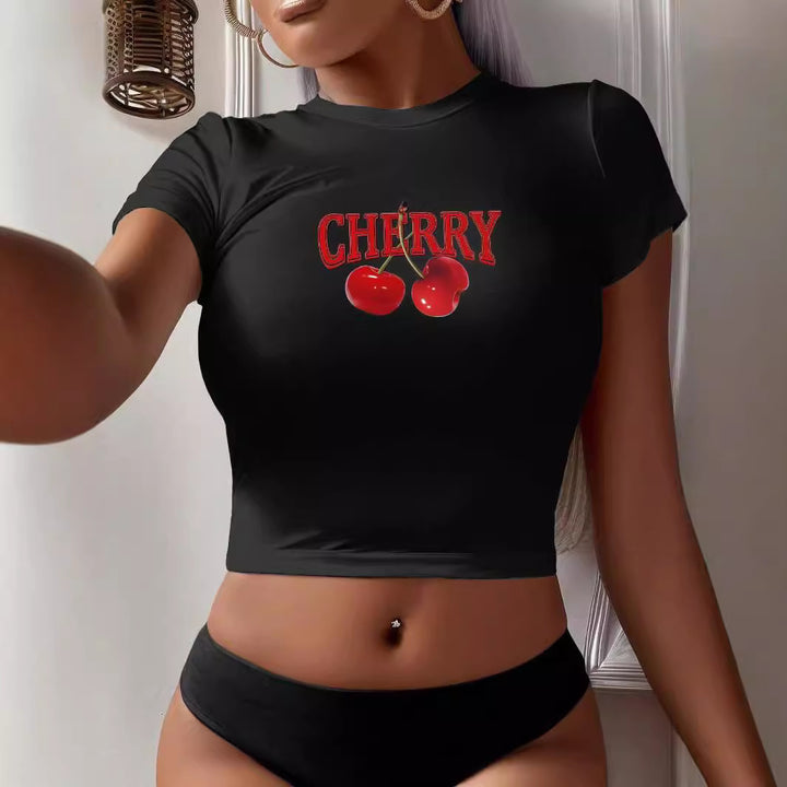Damen Crop-T-Shirt mit kreativem Bärenmotiv und witzigem Spruch Echo Archiv