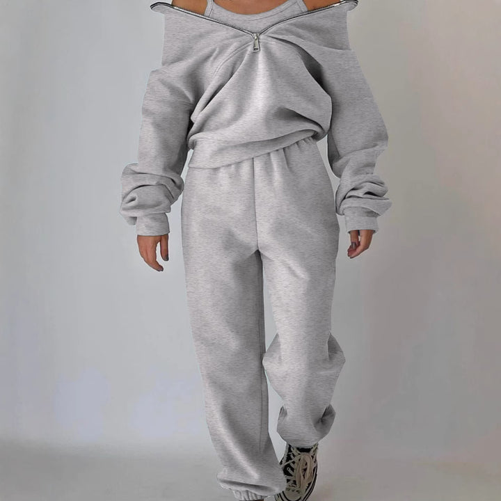 Damen Oversized Halbzip-Sweatshirt mit Stehkragen und passender High-Waist-Jogginghose Echoarchiv