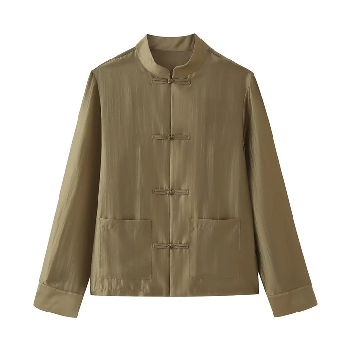 Herren leichte Mandarinjacke mit Stehkragen, Knotenverschlüssen und aufgesetzten Taschen – Taviero