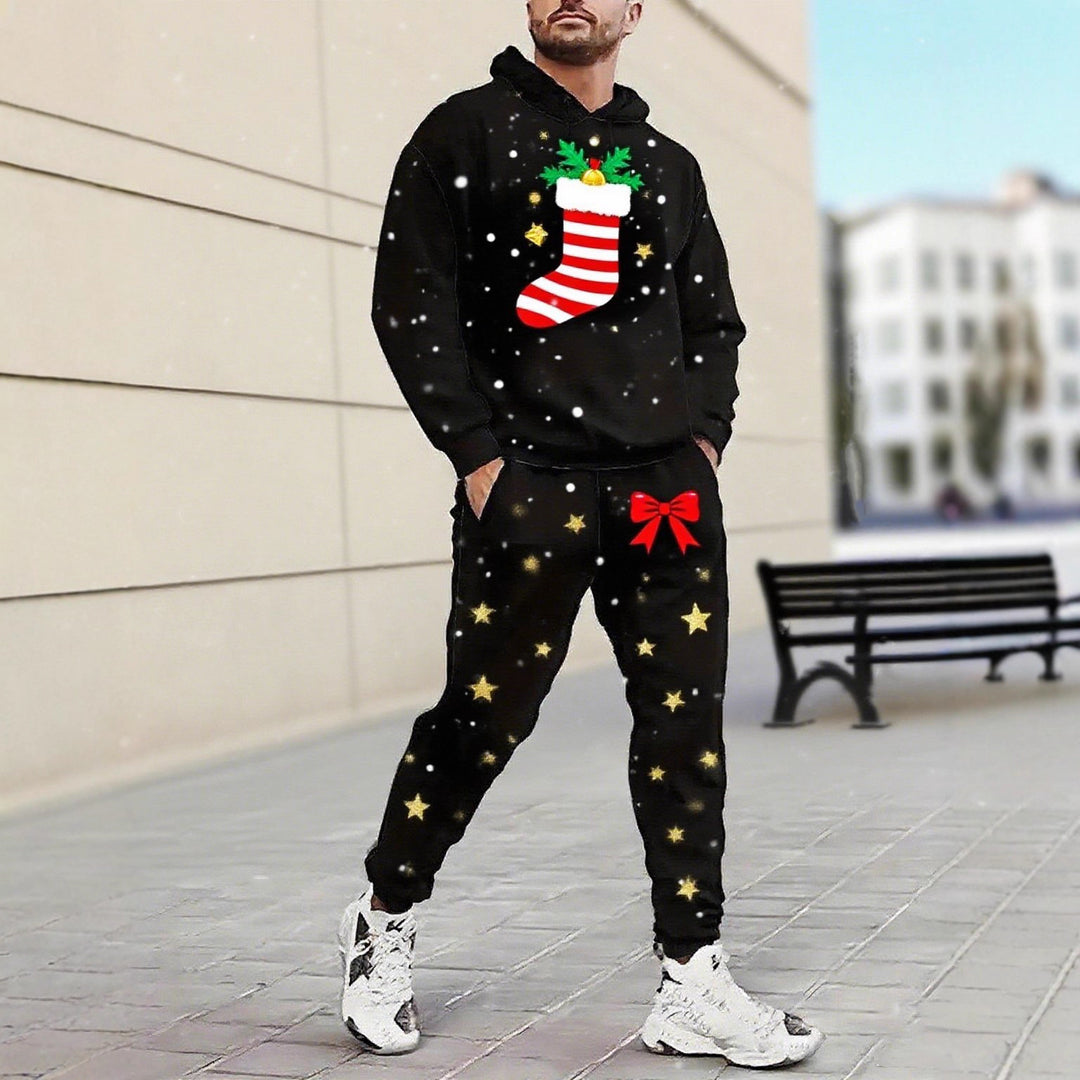 Herren Weihnachtsmotiviere Kapuzenpullover und Jogginghose Set Echoarchiv