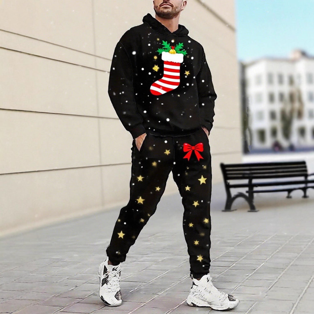 Herren Weihnachtsmotiviere Kapuzenpullover und Jogginghose Set – Cavarno