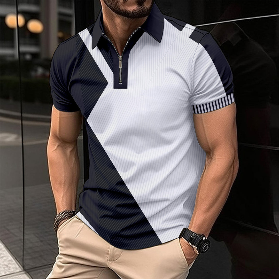 Herren Kurzarm Poloshirt mit modernem Grafikdesign und sportlichem Reißverschluss Echoarchiv