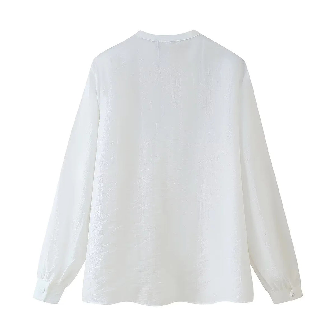 Damen romantische Volant-Bluse mit Stehkragen, verdeckter Knopfleiste und langen Ärmelrüschen – Élovi