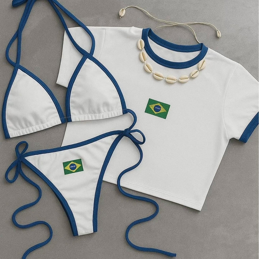Damen Bikini-Set mit sportlichem Crop-Top und trendigem Brasilien-Flaggen-Design Echo Archiv