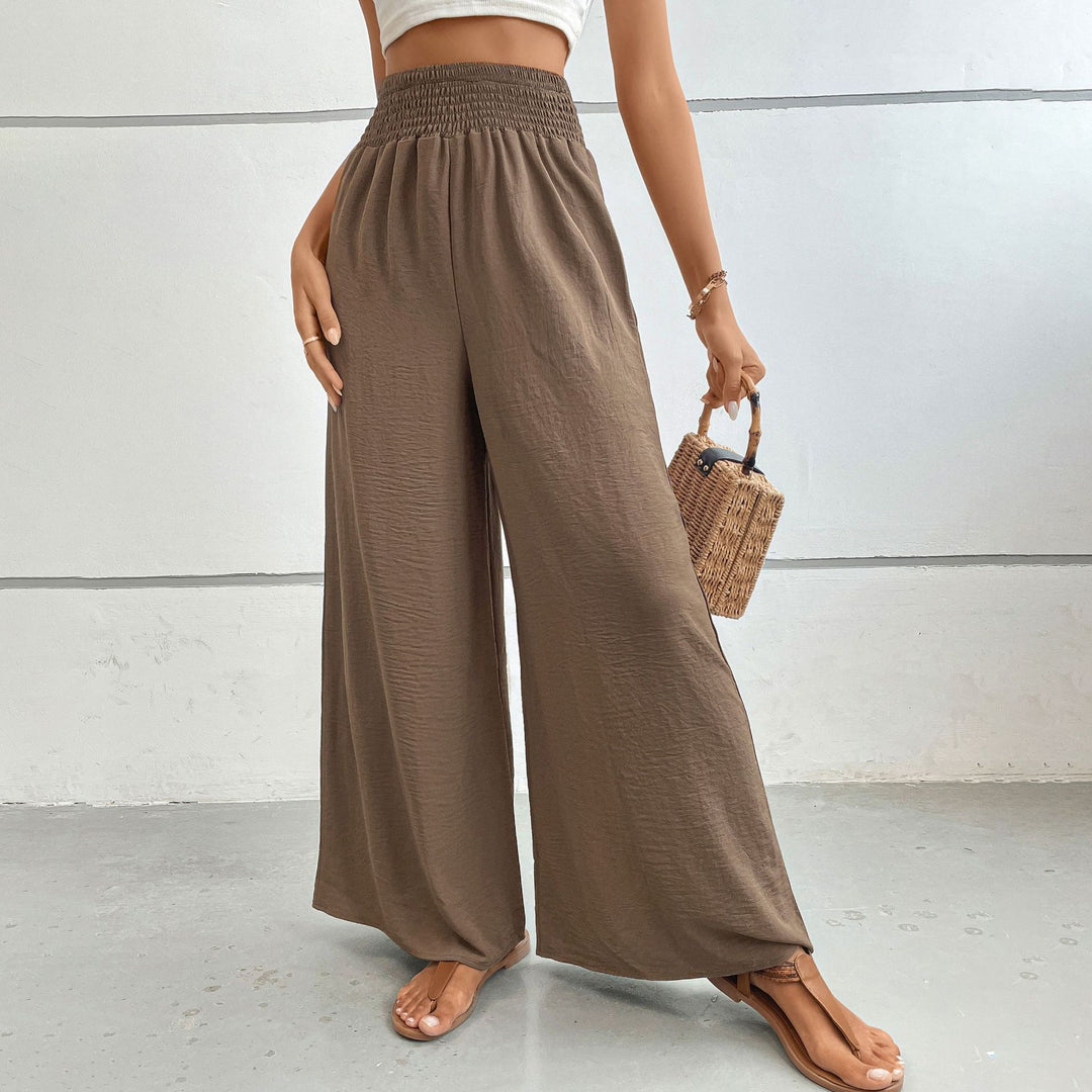Damen Palazzo-Hose mit hohem, elastischem Rüschenbund und Eingrifftaschen – Avélisse
