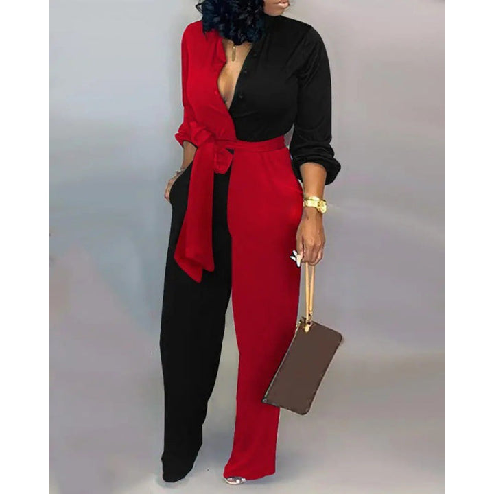 Damen Denim Jumpsuit mit modischem Patchwork-Design und praktischen Taschen Echoarchiv