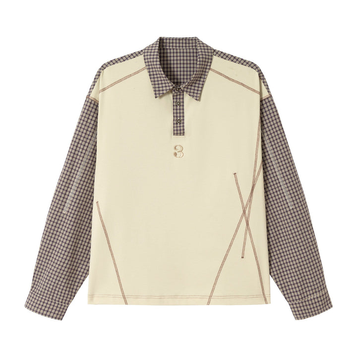 Herren Longsleeve-Polohemd mit Karoärmeln und Kontrastpanel Echoarchiv