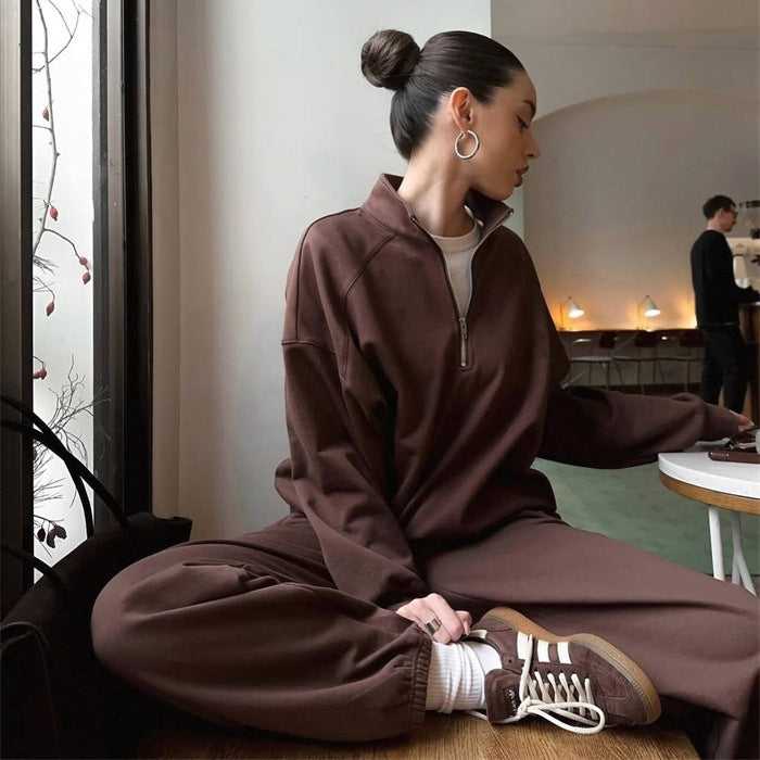 Damen Zweiteiliges Sweatset mit Stehkragen-Halbzip und Relaxed-Oversize-Schnitt – Avérine