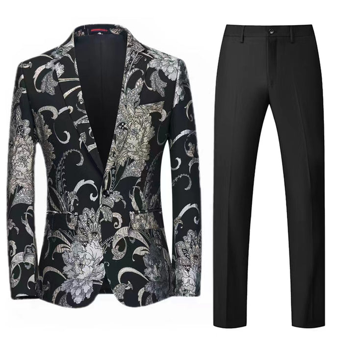 Damen Zweiteiliges Satin-Jacquard-Sakko mit floralem Muster und taillierter Passform sowie Slim-Fit Anzughose Echo Archiv
