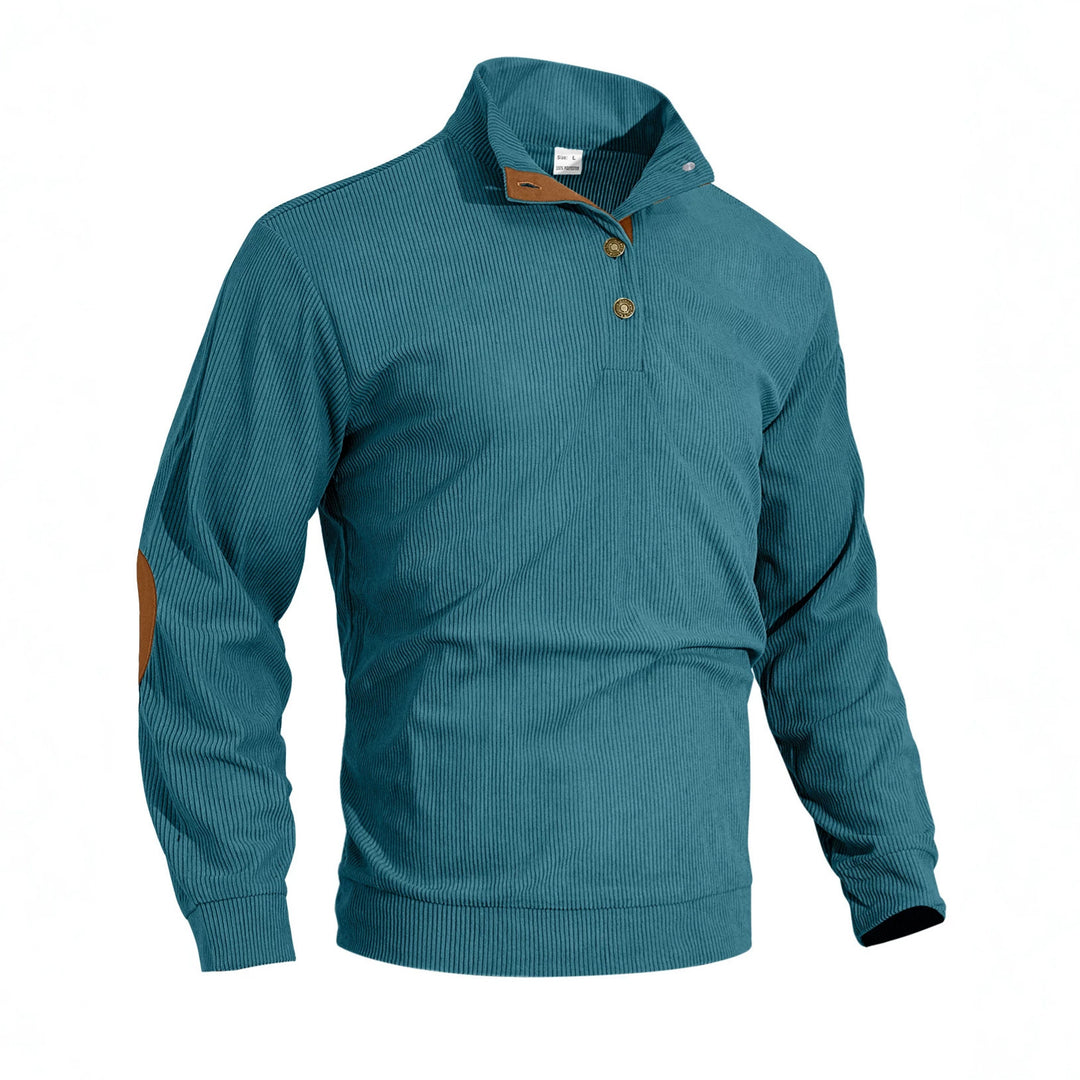 Herren nan fein gerippter Strickpullover mit Polokragen Knopfleiste und Ellenbogenbesatz Echo Archiv