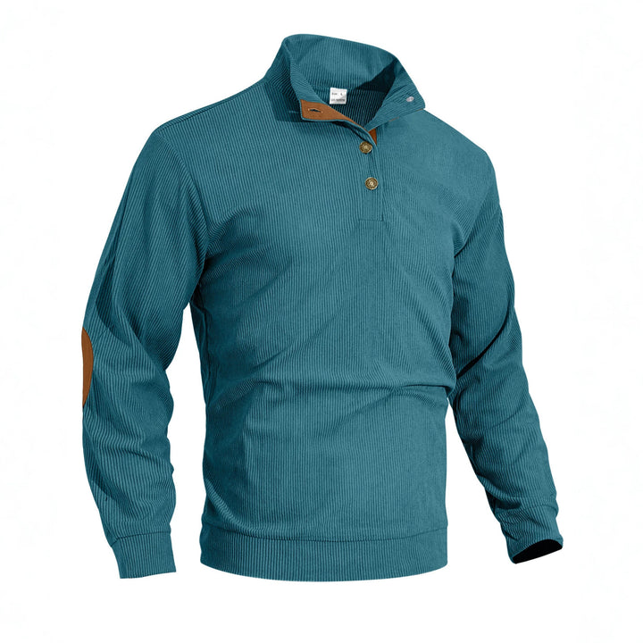 Herren nan fein gerippter Strickpullover mit Polokragen Knopfleiste und Ellenbogenbesatz Echo Archiv
