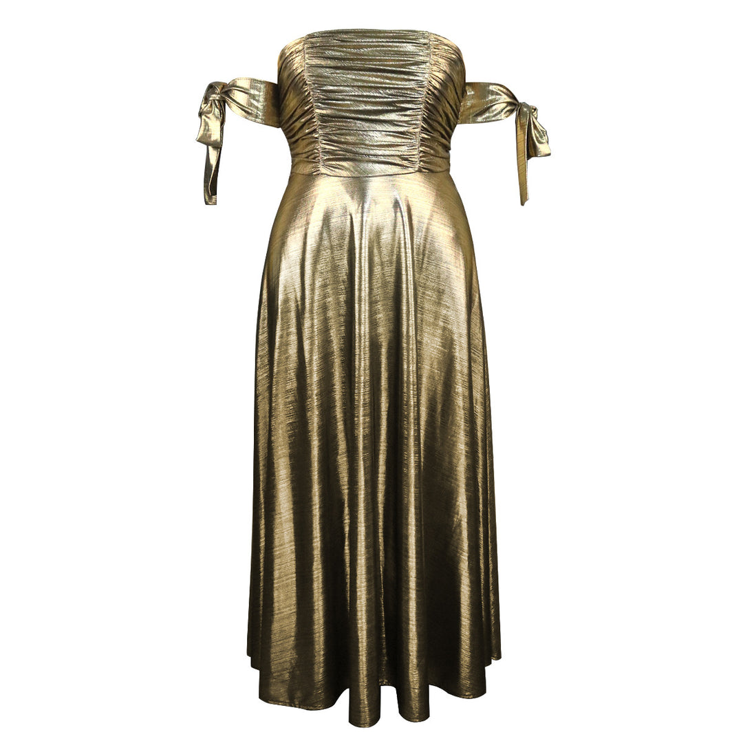 Damen glamouröses Abendkleid mit schulterfreiem Design und eleganten Raffungen Echo Archiv
