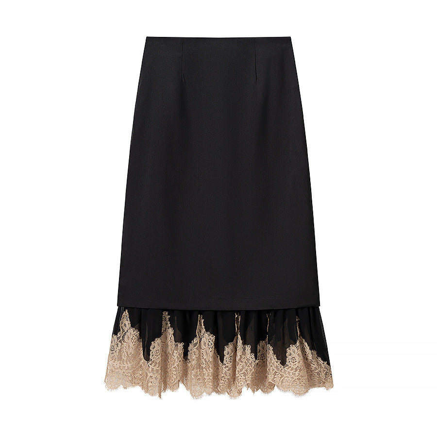 Damen Eleganter Bleistift‑Midirock mit kontrastierender Spitzenunterlage Echoarchiv