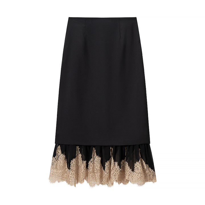 Damen Eleganter Bleistift‑Midirock mit kontrastierender Spitzenunterlage Echoarchiv