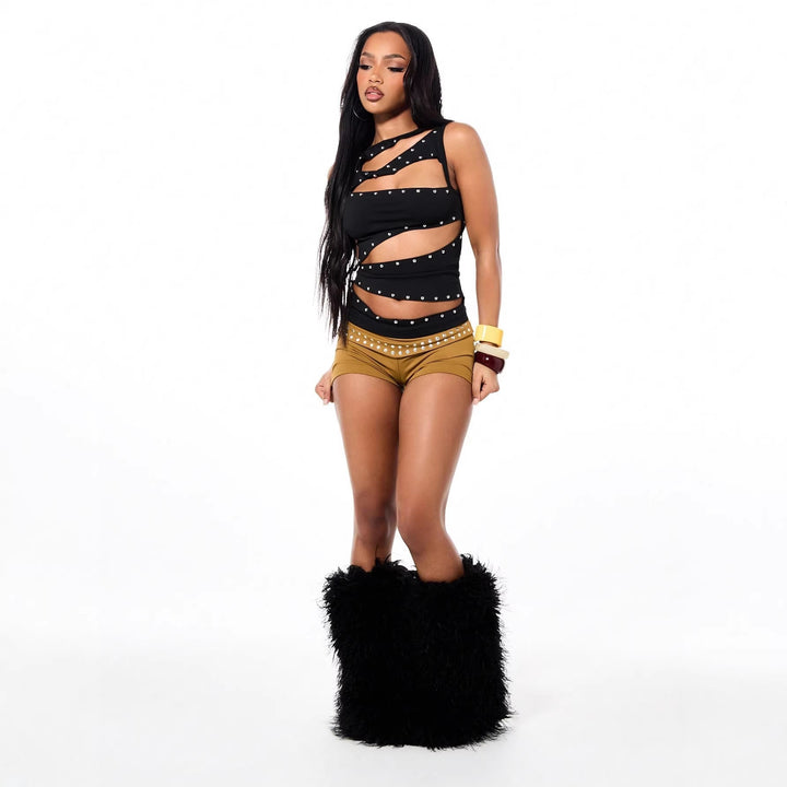 Damen Modisches Cut-Out Top mit Dekorativen Ösen Echo Archiv