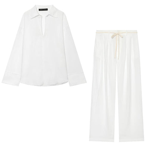 Damen Zweiteiliges Loungewear-Set mit weiter Hemdbluse und fließender Marlene-Hose Echo Archiv