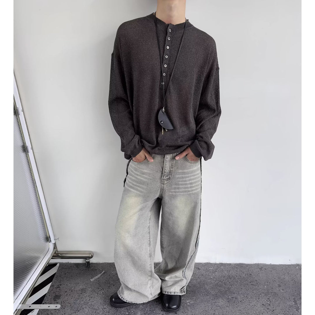 Herren lässiges Langarmshirt mit Knopfleiste Echoarchiv