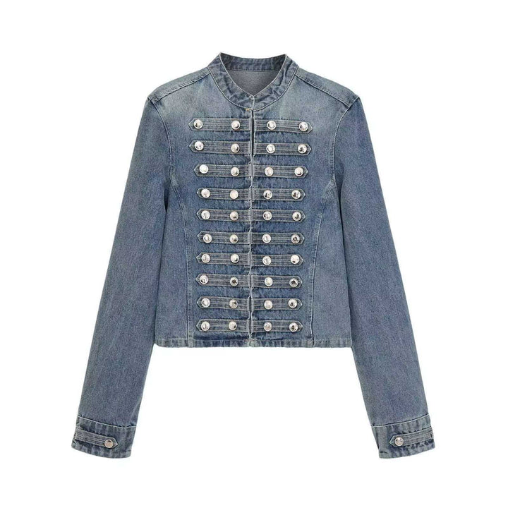Damen Jeansjacke im Military‑Stil mit Reihenknöpfen und Stehkragen Echo Archiv