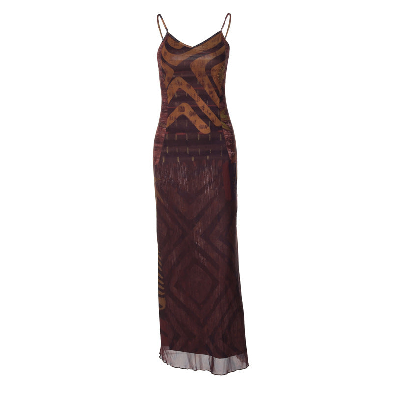 Damen Lässiges Maxikleid mit raffiniertem Grafikmuster Echo Archiv