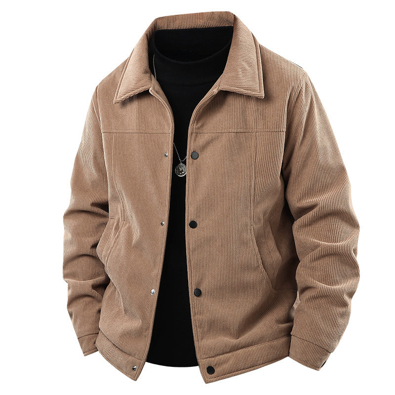 Männer Cordjacke im lässigen Arbeiterstil mit Druckknopfverschluss und Seitentaschen – Taviero