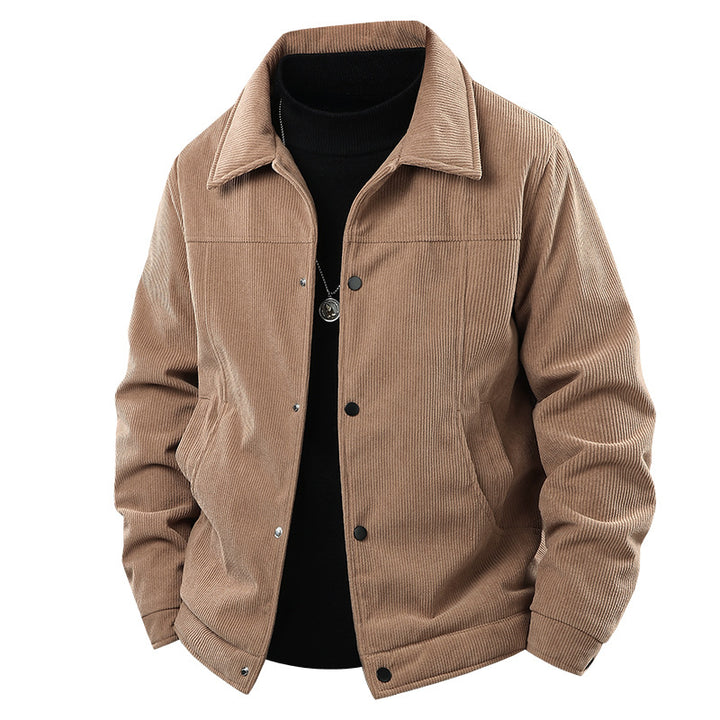 Männer Cordjacke im lässigen Arbeiterstil mit Druckknopfverschluss und Seitentaschen – Taviero