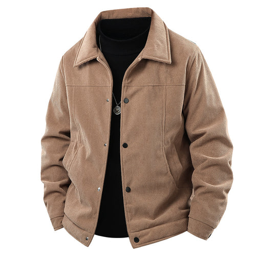 Männer Cordjacke im lässigen Arbeiterstil mit Druckknopfverschluss und Seitentaschen – Taviero