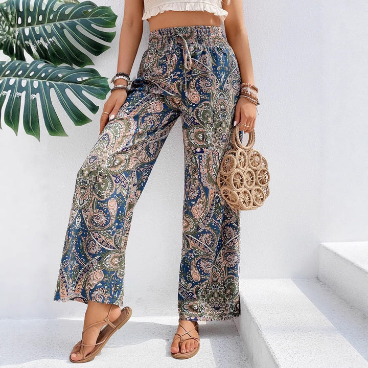 Damen Palazzo-Hose mit weitem Bein, elastischem Smockbund und Paisley-Print Echo Archiv