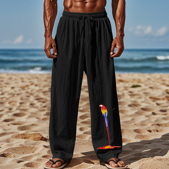 Herren luftige Strandhose mit buntem Papageien-Design Echoarchiv