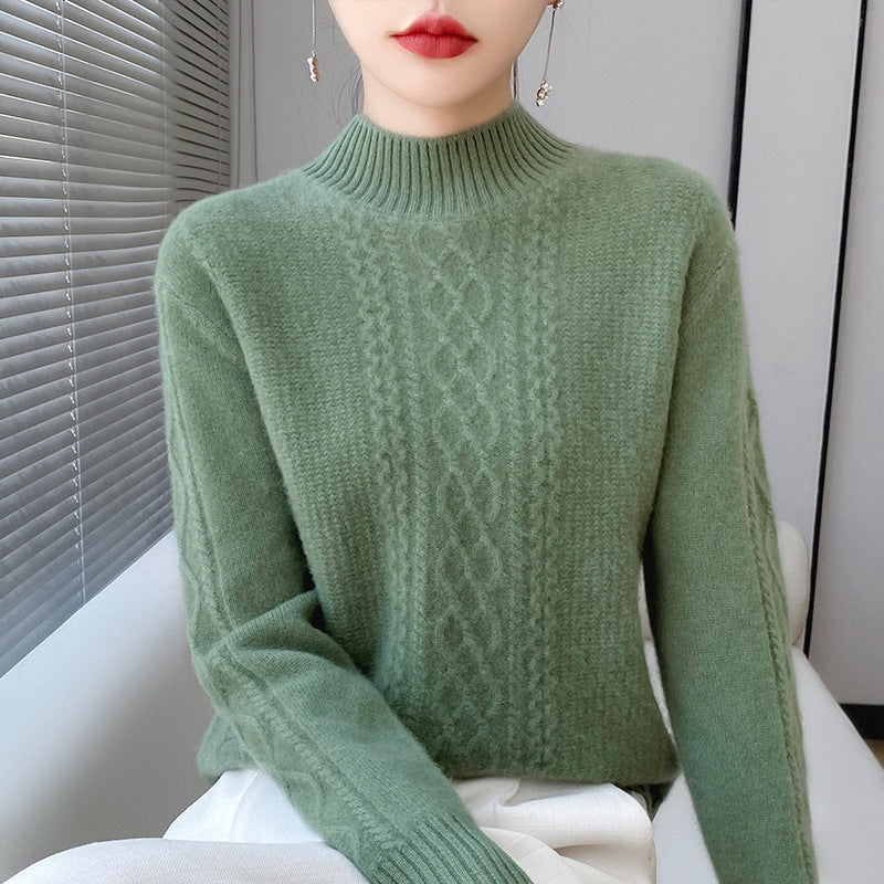 Damen Weicher Zopfstrick-Mockneck-Pullover mit leichtem Mohair-Effekt Echoarchiv
