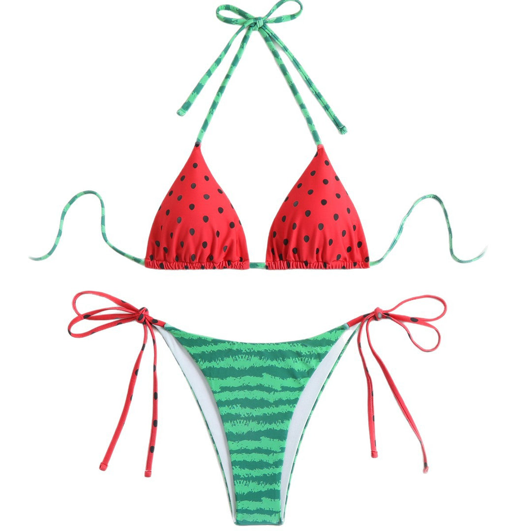 Damen Triangel-Bikini mit verspieltem Obstdesign und verstellbaren Trägern Echo Archiv