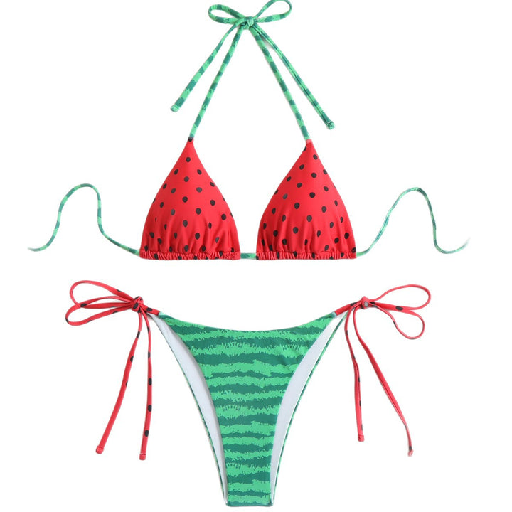 Damen Triangel-Bikini mit verspieltem Obstdesign und verstellbaren Trägern Echo Archiv