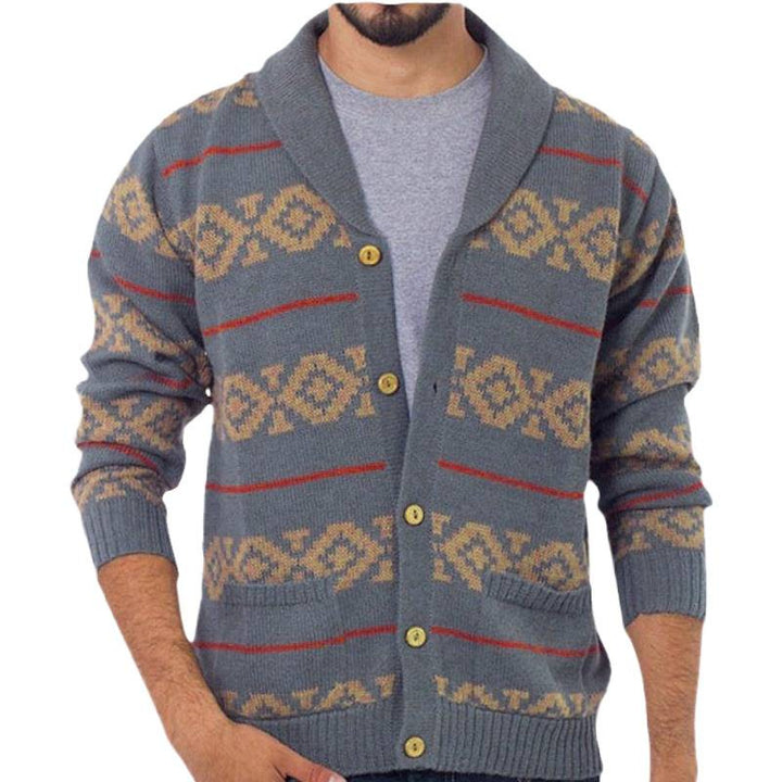 Herren Strickjacke mit modernem geometrischem Muster und praktischen Taschen Echoarchiv