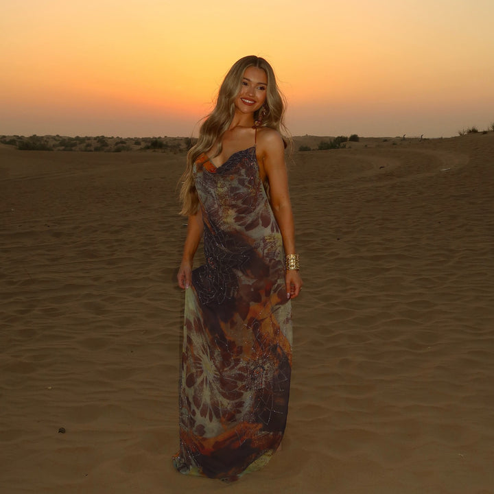 Damen Maxikleid mit verführerischem Halterneck-Design und floralem Muster Echo Archiv