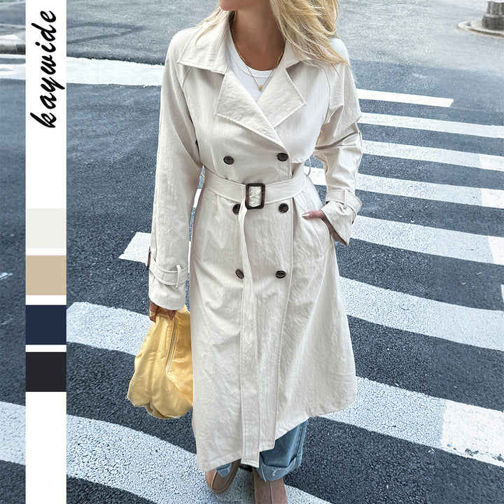 Damen klassischer Trenchcoat mit Doppelreihe, Taillengürtel, verstellbaren Manschetten und geraden Knopfleiste – Avérine
