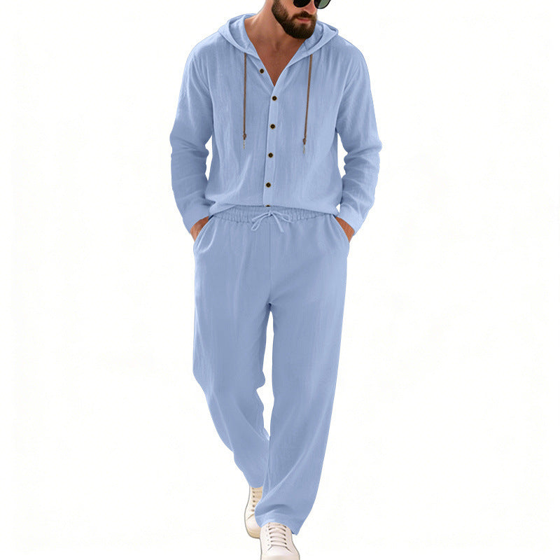 Herren nan legeres Kapuzen-Lounge-Set mit Knopfleiste, Kordelbundhose und seitlichen Eingrifftaschen Echo Archiv