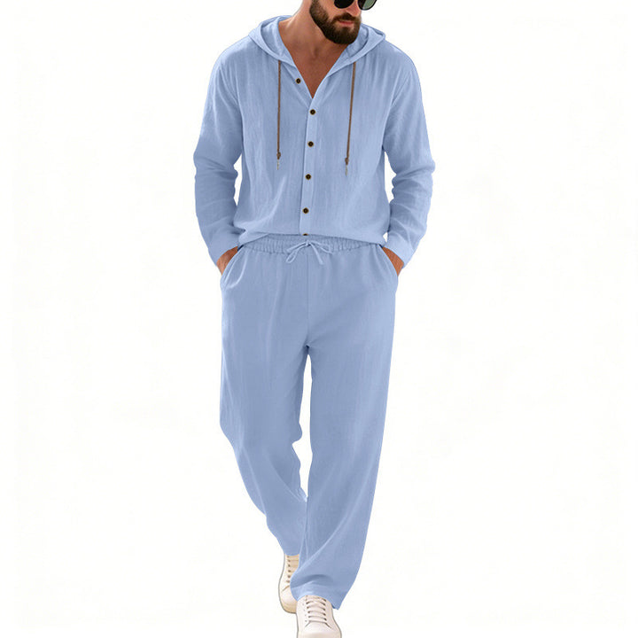 Herren nan legeres Kapuzen-Lounge-Set mit Knopfleiste, Kordelbundhose und seitlichen Eingrifftaschen Echo Archiv